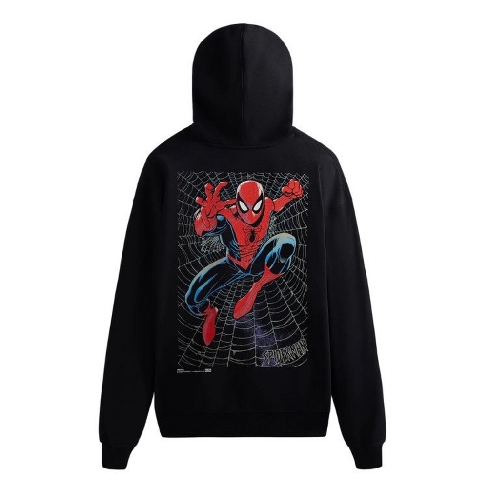 Kith x Marvel Spider-Man Web Logo Hoodie Black Size L NWT